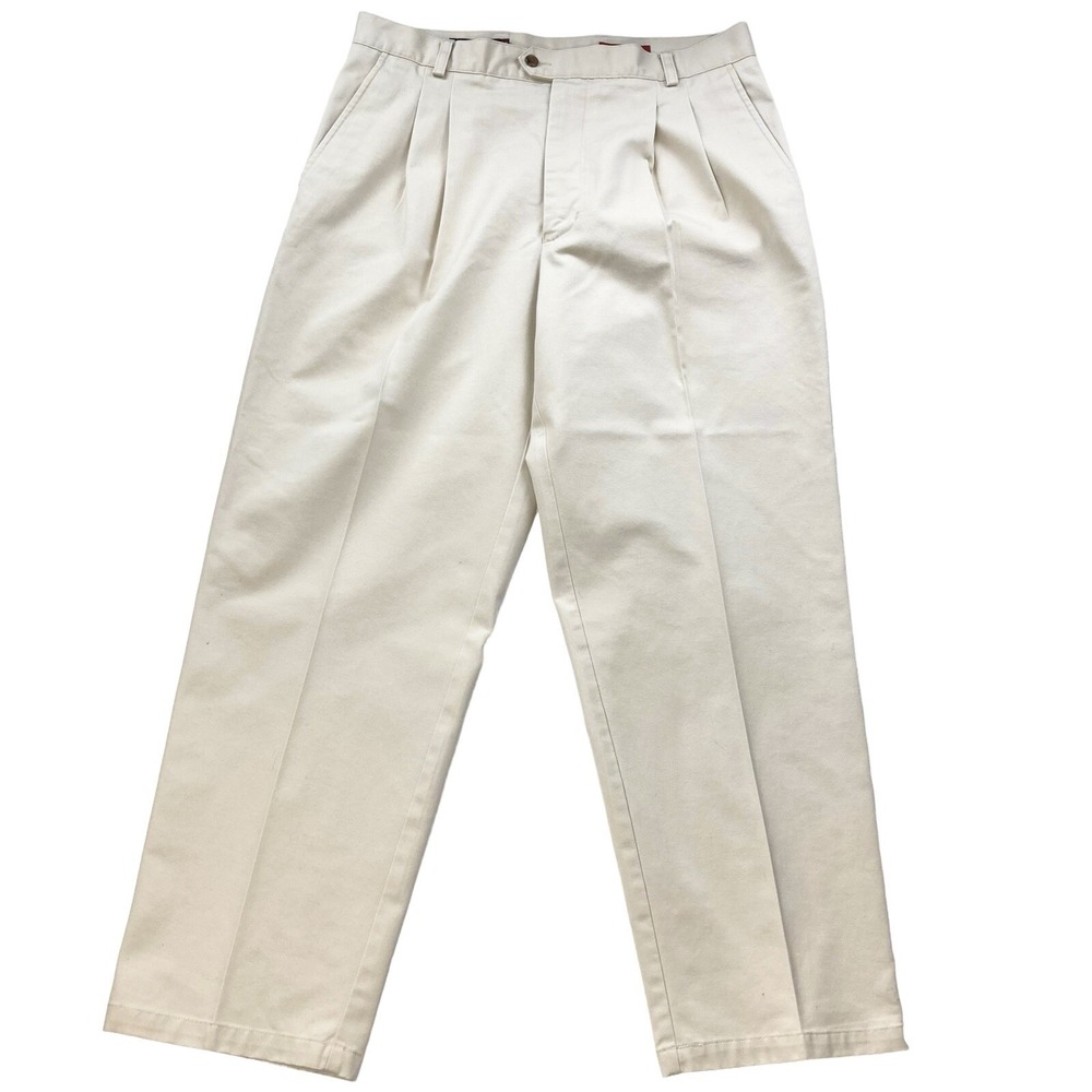Nordstrom Men's SmartCare Classic Chino Pants Size 35x29 Pleated Cotton Cream